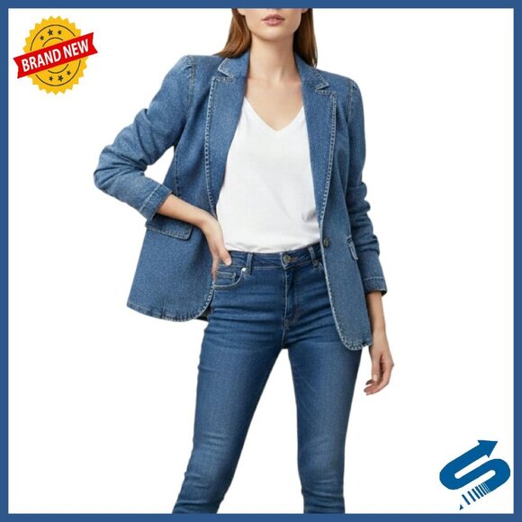 Jackets & Blazers - Women's Denim Jacket Slim Fit Stretch Cotton Polyester Elastane Deep V-Neck